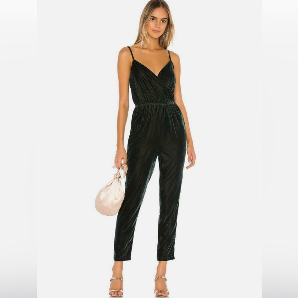 Cupcakes & Cashmere Dark Green Velvet Jumpsuit